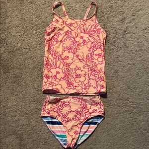 Athleta Girl Peach Floral Tankini Set with Pink Print